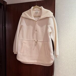 Varley Cream Ribbed Collar Fleece Parka